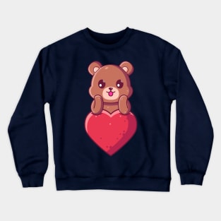 Cute Brown Bear with big love. Gift for valentine's day with cute animal character illustration. Crewneck Sweatshirt